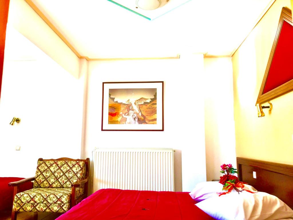 Una cama o camas en una habitación de delphi aiolos center hotel panoramic view&yoga harmony hotel&rooms