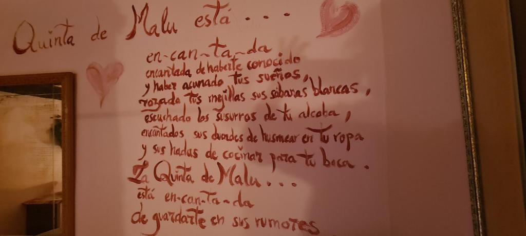 una pared con escritura delante de un espejo en Room in Guest room - Romantic Christmas at La Quinta de Malu, en Valera de Arriba