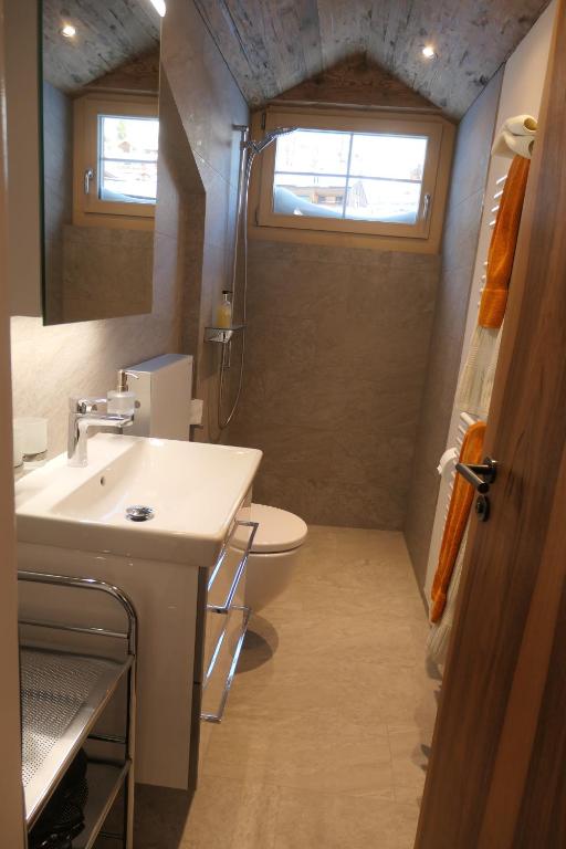 a bathroom with a sink and a toilet at Chalet Valeria in Saas-Fee