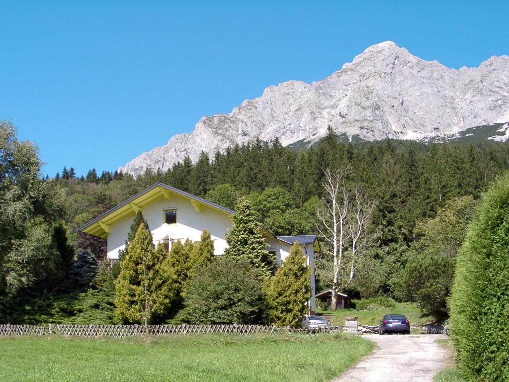 a house with trees and a mountain in the background at Holiday Home Viola - OBL130 by Interhome in Sankt Martin am Grimming