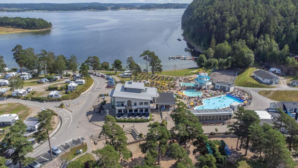 an aerial view of the resort and the water park at Hafsten Resort in Sundsandvik