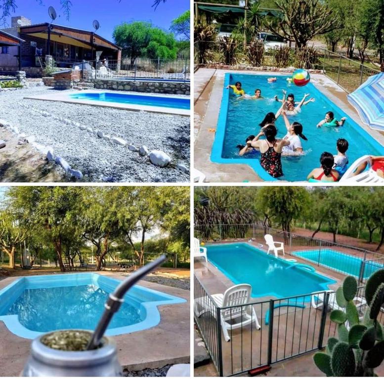 un collage de cuatro fotos de una piscina en Las Morochas en Coronel Moldes