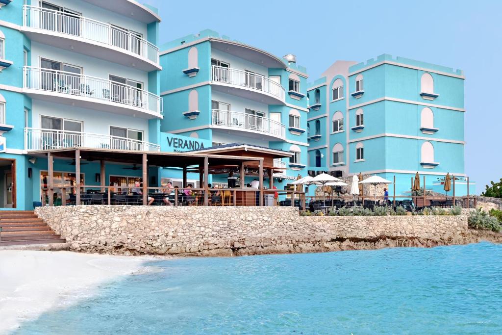 a view of a hotel from the water at Oyster Bay Beach Resort in Dawn Beach