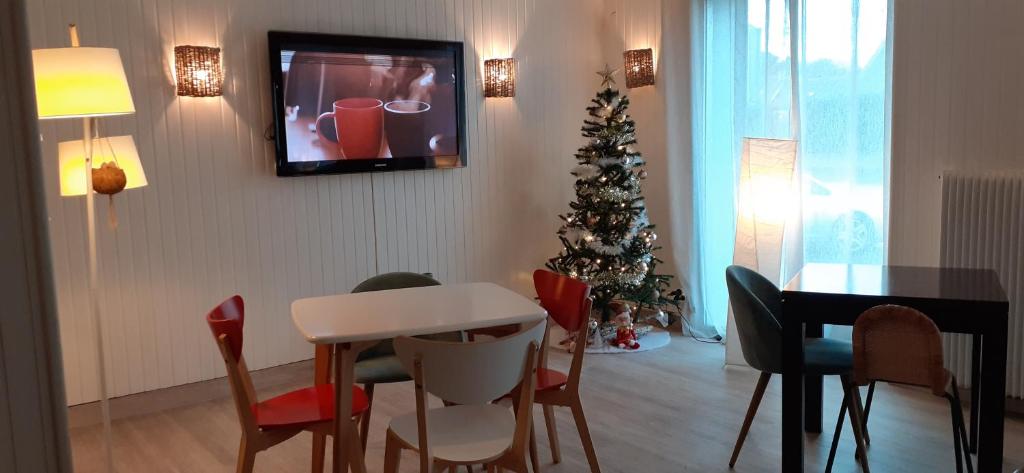 TV a/nebo společenská místnost v ubytování Fuzei Hôtel Lorient-Lanester