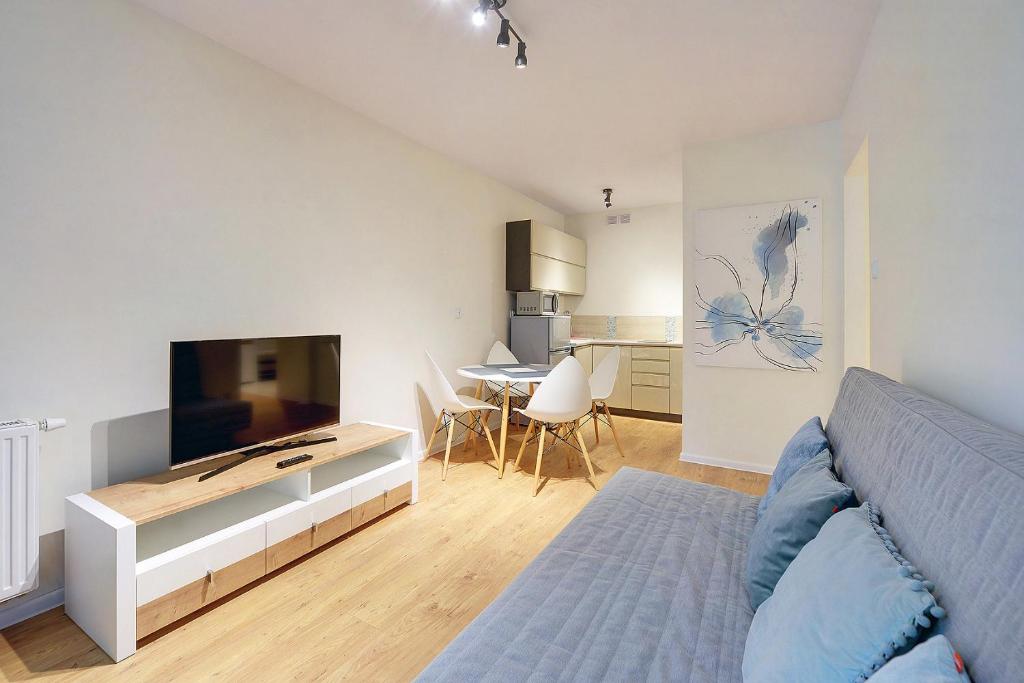 Televízia a/alebo spoločenská miestnosť v ubytovaní Apartamenty EverySky - Osiedle Podgórze 1D