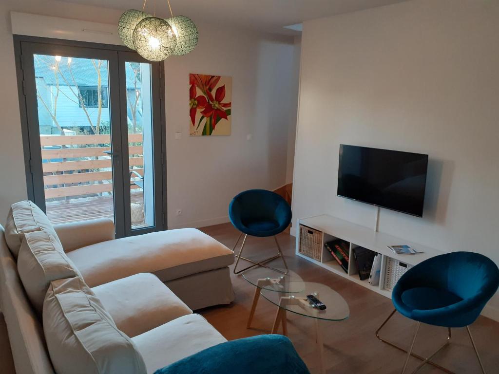 TV a/nebo společenská místnost v ubytování Villa Jules Petit Gîte