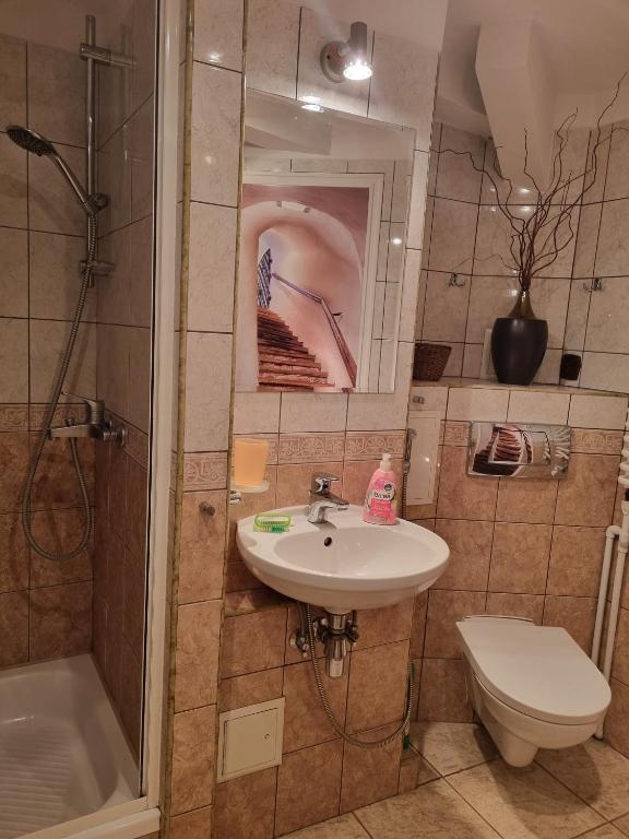 Kúpeľňa v ubytovaní Stylowe poddasze