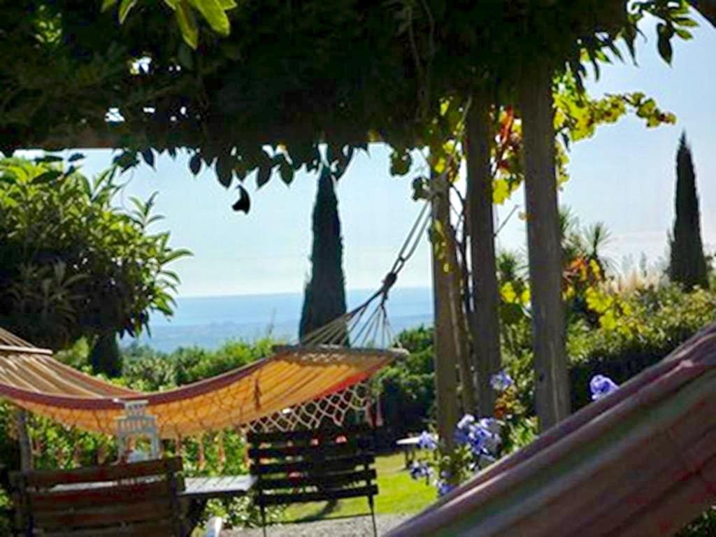 - un hamac dans un jardin avec bancs et arbres dans l'établissement Serra Destri, à Riparbella