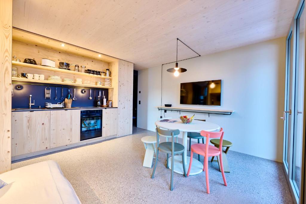 Kuchyň nebo kuchyňský kout v ubytování Apart Hotel Adelboden am Dorfplatz