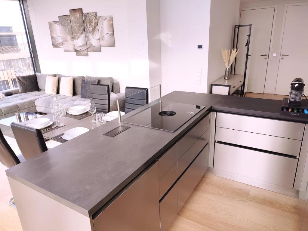 Kuchyň nebo kuchyňský kout v ubytování Panorama Apartment Vienna - free parking, sauna & fitness