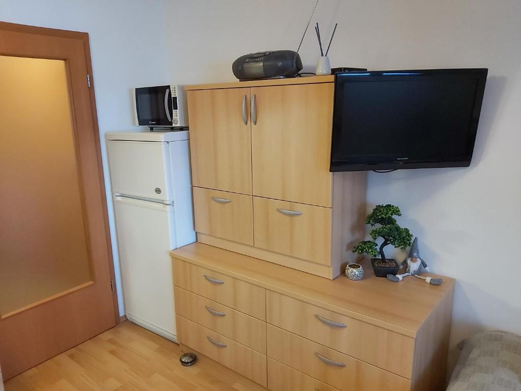 Kuchyň nebo kuchyňský kout v ubytování Apartma Happy