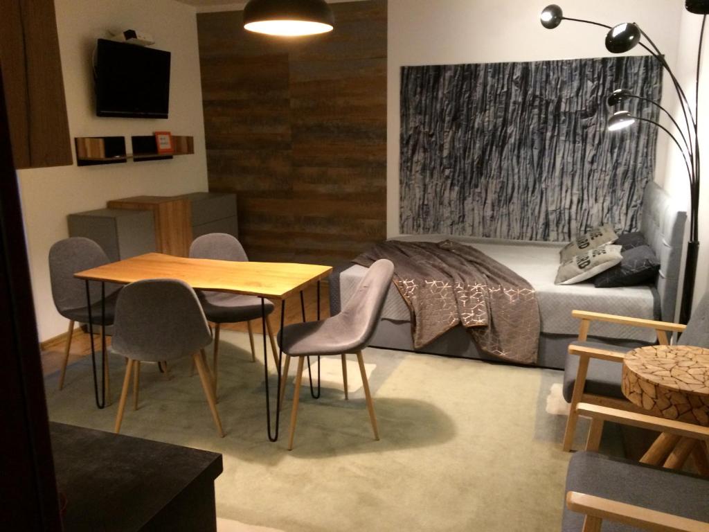 Televízia a/alebo spoločenská miestnosť v ubytovaní Banialuka Apart