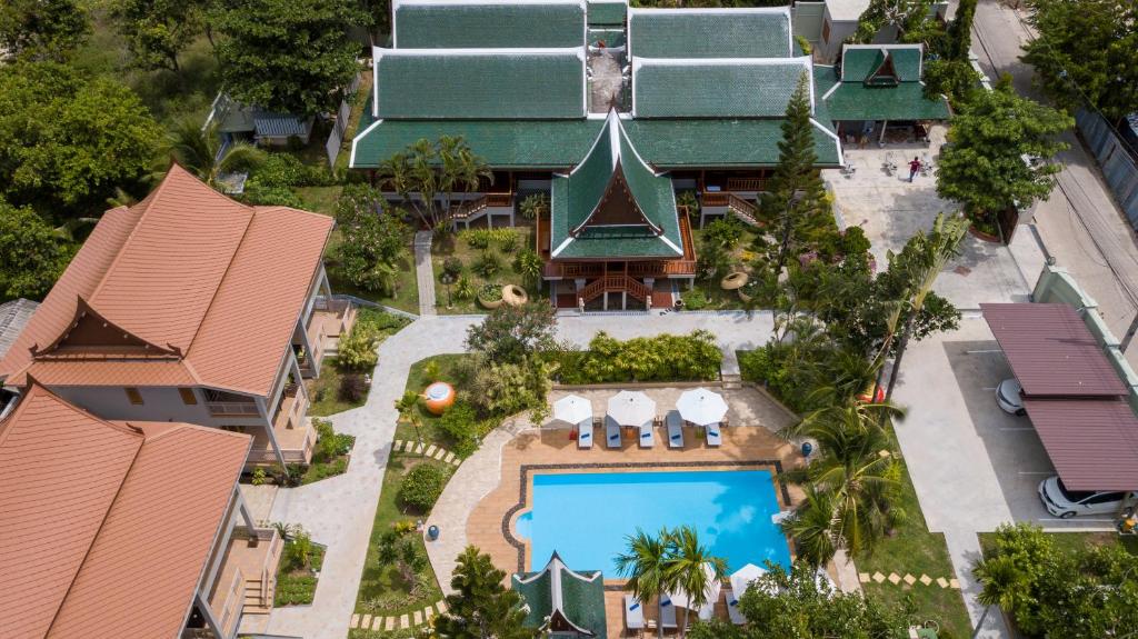 an overhead view of a building with a swimming pool at Wandee Garden in Koh Samui 