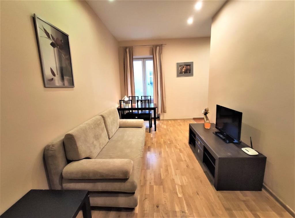Televízia a/alebo spoločenská miestnosť v ubytovaní Abak Krakow Apartment