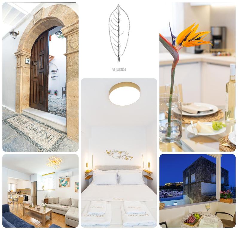 a collage of photos of a hotel room at Villa Dafni - Lindos in Lindos