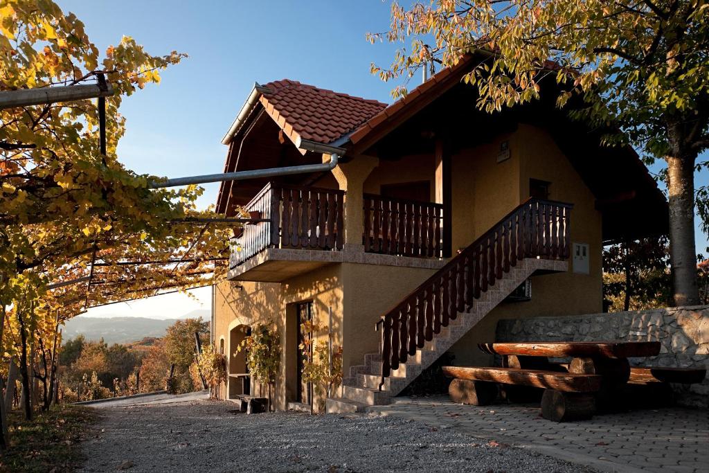 a house with a staircase and a balcony at Vineyard Cottage Brodaric in Metlika