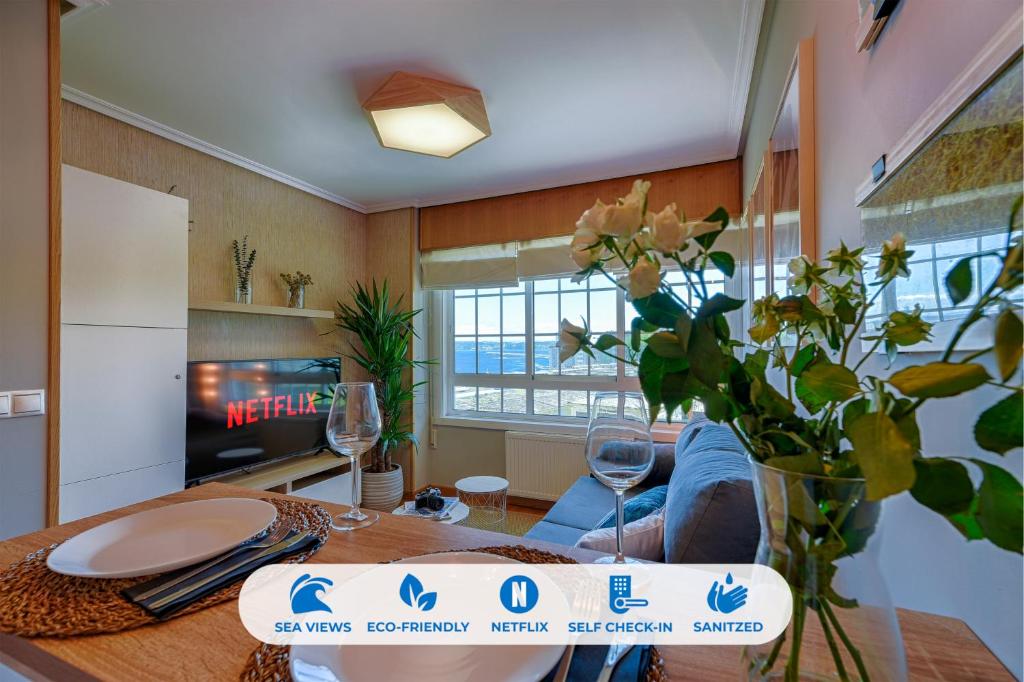 Televízia a/alebo spoločenská miestnosť v ubytovaní San Amaro Beach 3 by TheBlueWaveApartments com