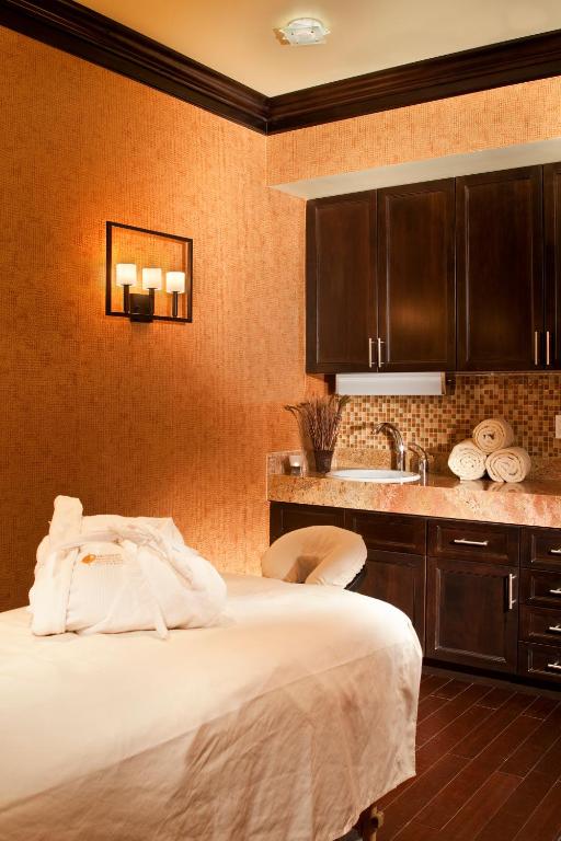 a hotel room with a bed and a sink at Elevation Hotel & Spa in Crested Butte