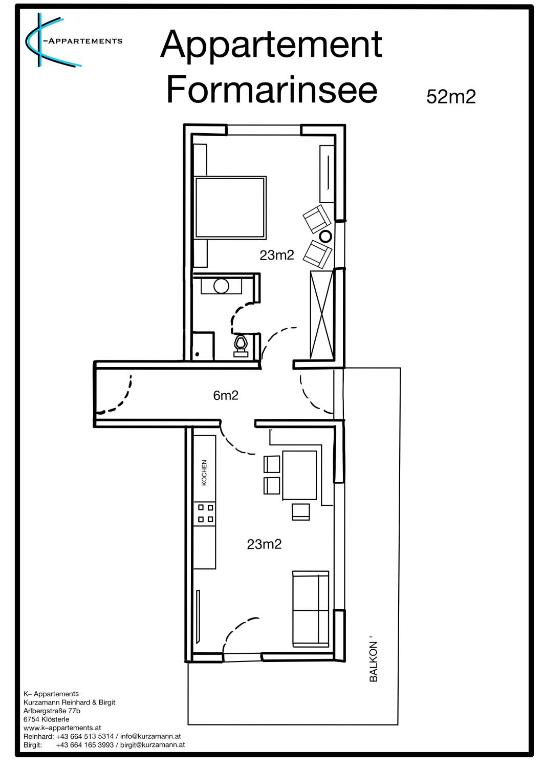 Půdorys ubytování K-Appartements Klösterle
