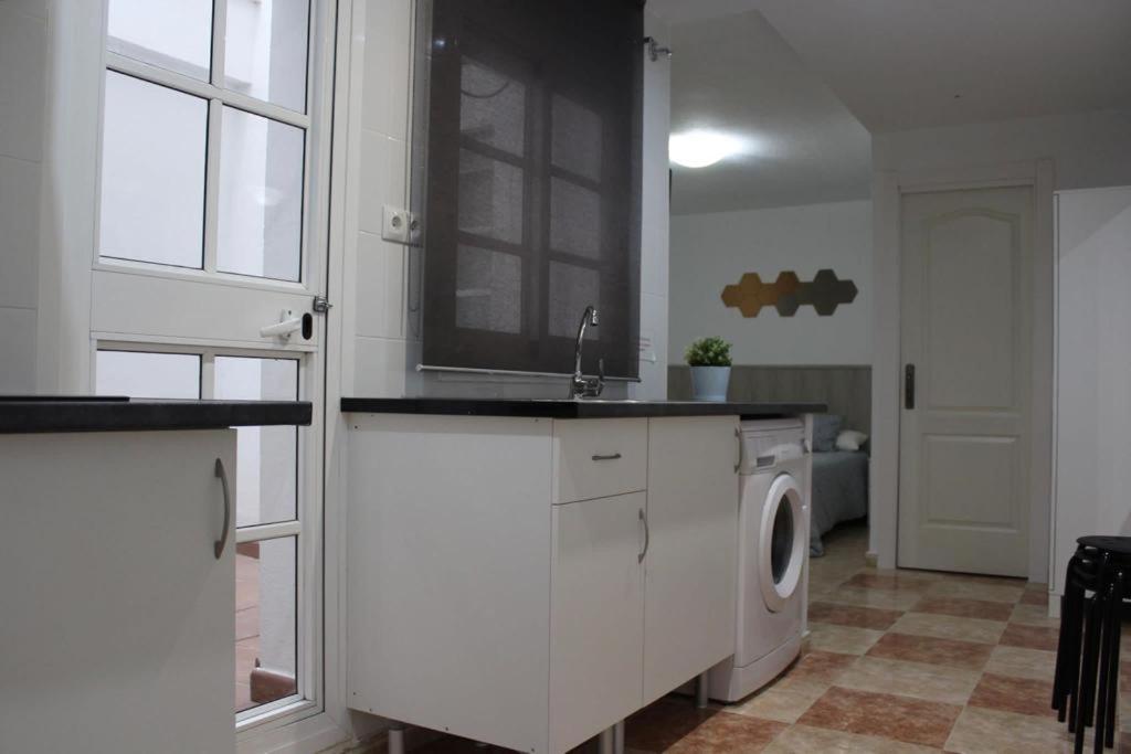 eine Küche mit einer Spüle und einer Waschmaschine in der Unterkunft Estudio Malagueño Centro 1ºA in Málaga