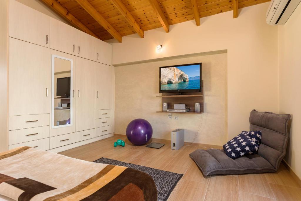 Televízia a/alebo spoločenská miestnosť v ubytovaní Evdokia's Home