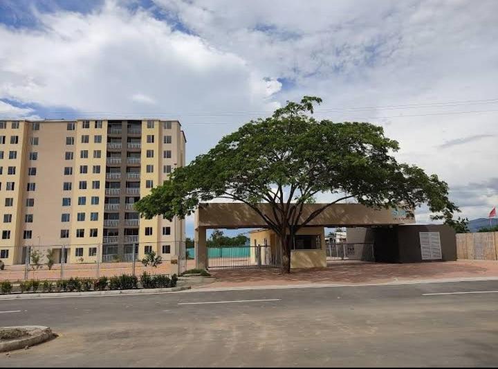 ein Baum vor einem Gebäude mit einem Gebäude in der Unterkunft Apartamento Ricaurte - KASSANJA in Ricaurte