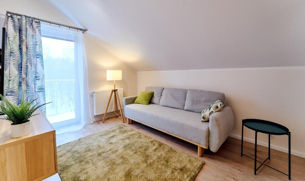 波蘭尼卡－茲德魯伊的住宿－LAGUNA Apartament Polanica Residence 54，带沙发和窗户的客厅