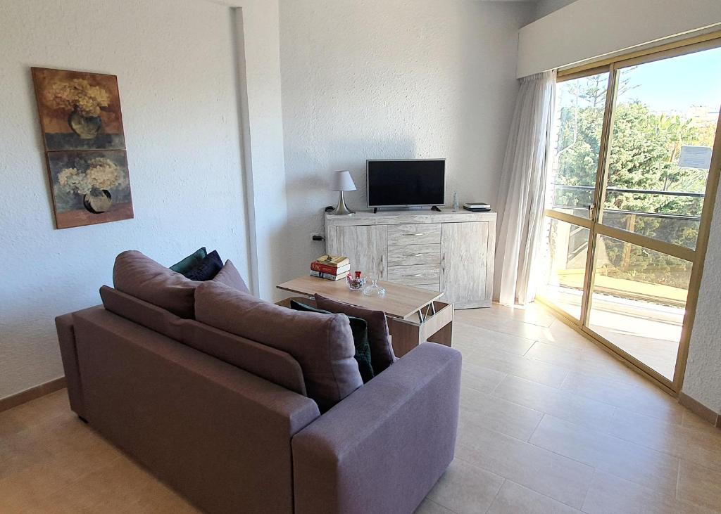 sala de estar con sofá y TV en Skol 427 Spacious 1 Bedroom Apartment with Sea Views, en Marbella