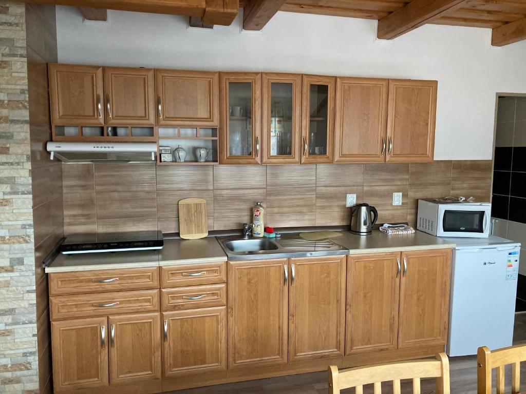 Kuchyň nebo kuchyňský kout v ubytování Vila Nikola Králiky
