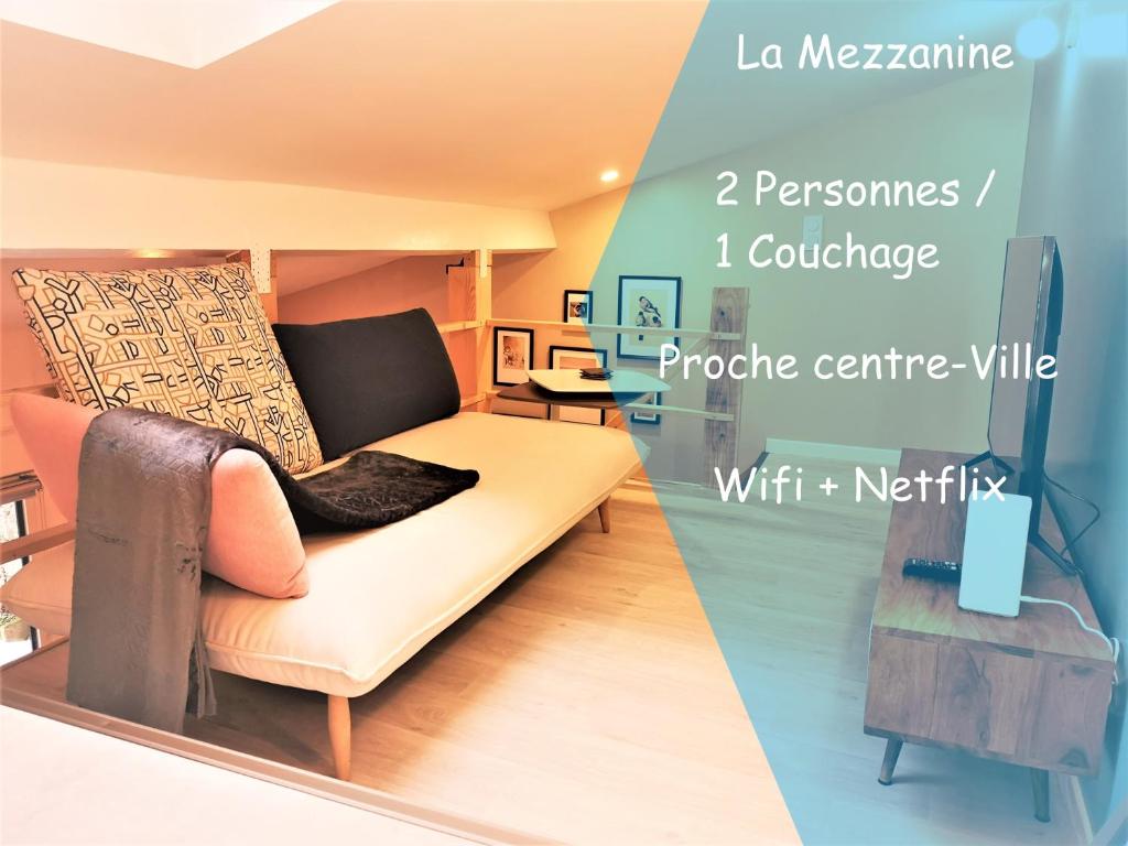 two images of a living room with a couch at La Mezzanine par Picardie Homes in Soissons