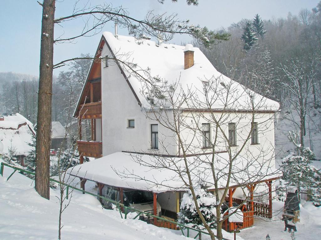 a large white house with snow on the roof at Holiday Home Zlata Olesnice by Interhome in Zlatá Olešnice