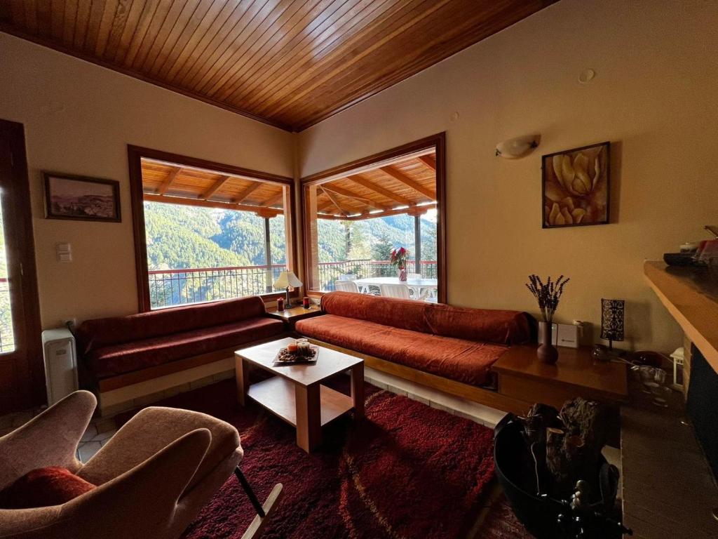a living room with a couch and a table at 4 Seasons Tzoumerka Senses in Pramanta