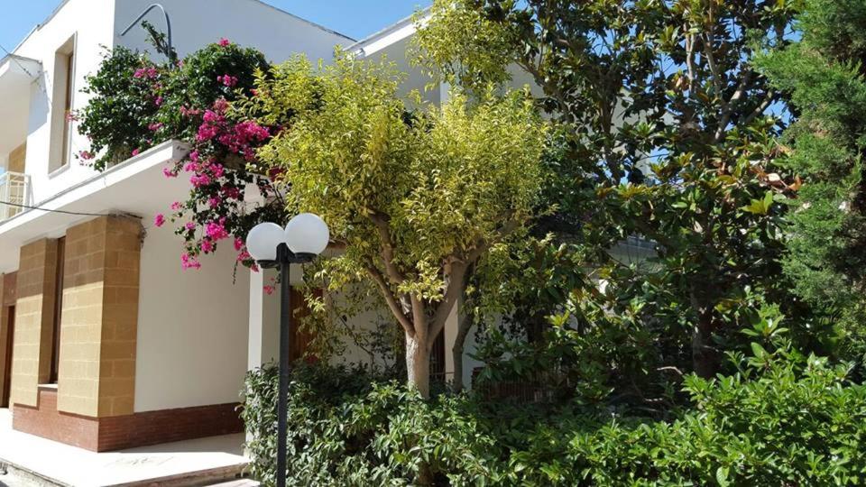 a tree in front of a building with flowers at B & B La Magnolia in Specchiolla