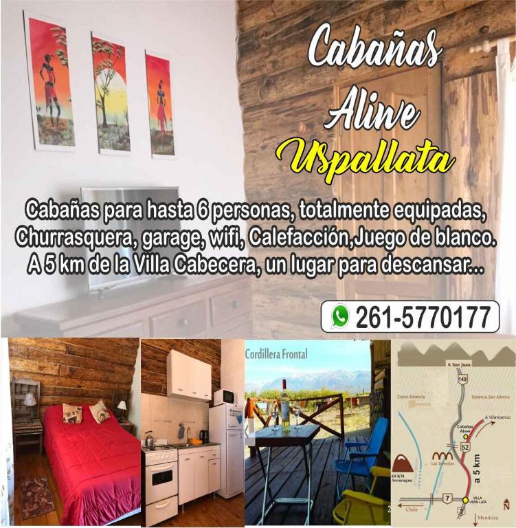 a poster of a room with a bed and a kitchen at ALIWWE in Uspallata