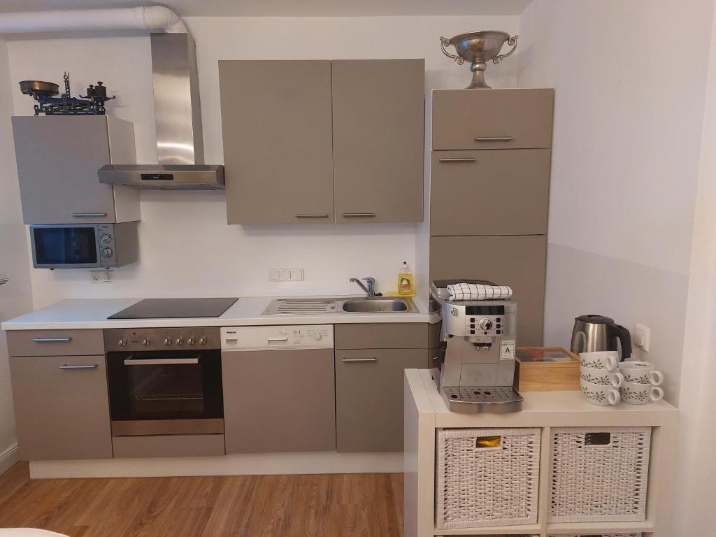 Kuchyň nebo kuchyňský kout v ubytování Grenzberg Appartements
