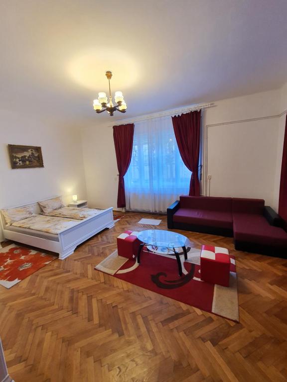 a living room with a bed and a couch at Apartament Enescu in Timişoara