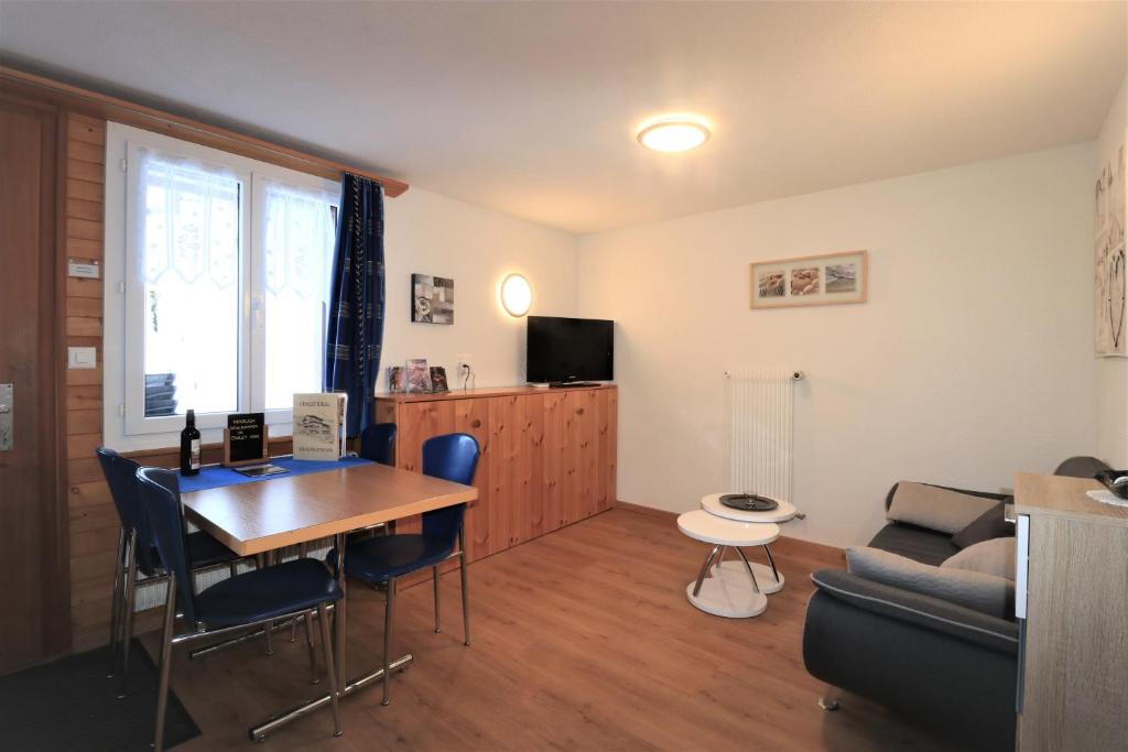 TV a/nebo společenská místnost v ubytování Chalet Ideal Saas-Fee