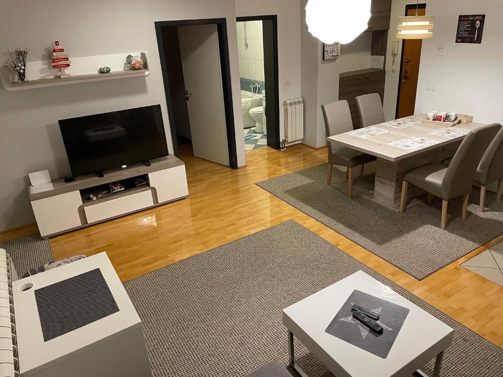 Televízia a/alebo spoločenská miestnosť v ubytovaní Apartman Luna near Zagreb Airport