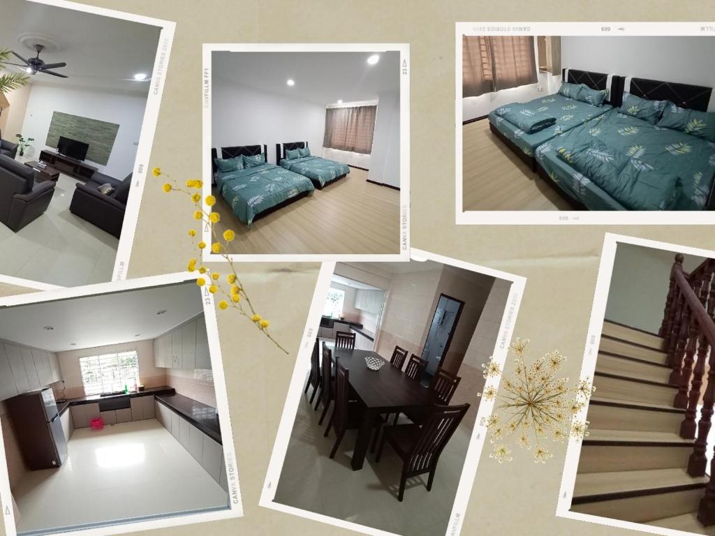 een collage van foto's van een woonkamer en een slaapkamer bij Sunny Homestay Kuching - LANDED 14 PAX in Kuching