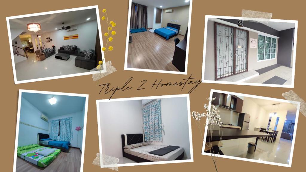 un collage de fotos de una sala de estar en Triple Z Homestay Kuching - LANDED 14 PAX, en Kuching