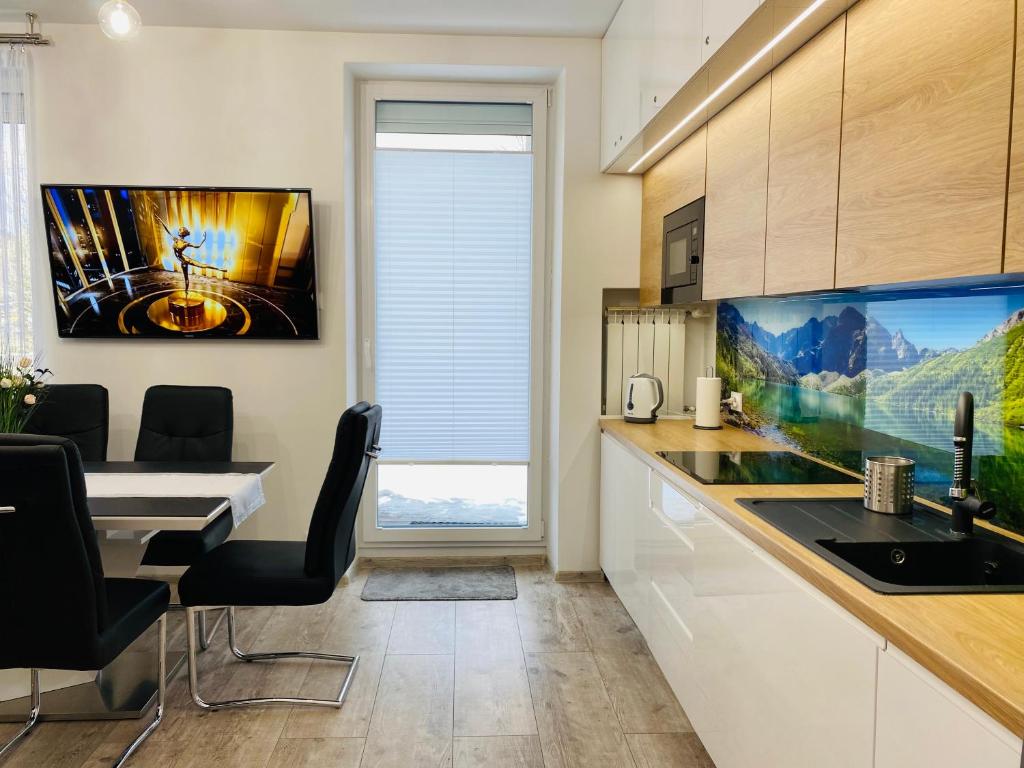 Televízia a/alebo spoločenská miestnosť v ubytovaní Apartament Rodzinny Centrum Zakopane