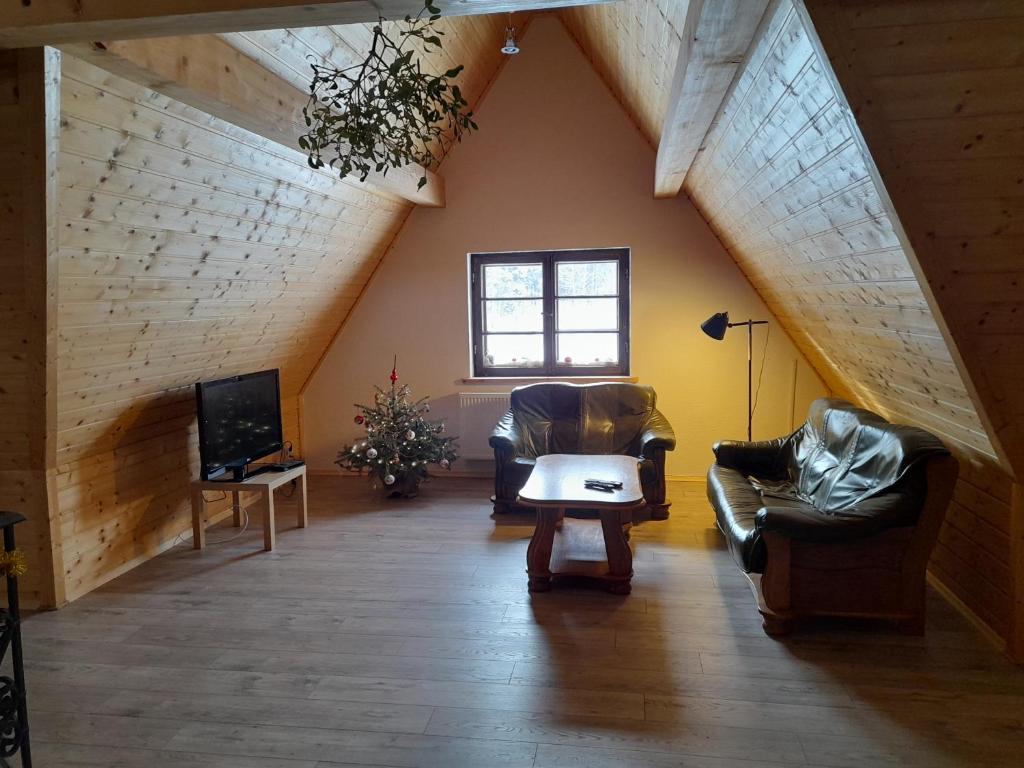 Televízia a/alebo spoločenská miestnosť v ubytovaní Chochlik