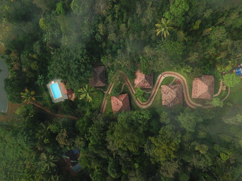 an overhead view of a playground in a forest at Ananterra Resort Wayanad in Wayanad