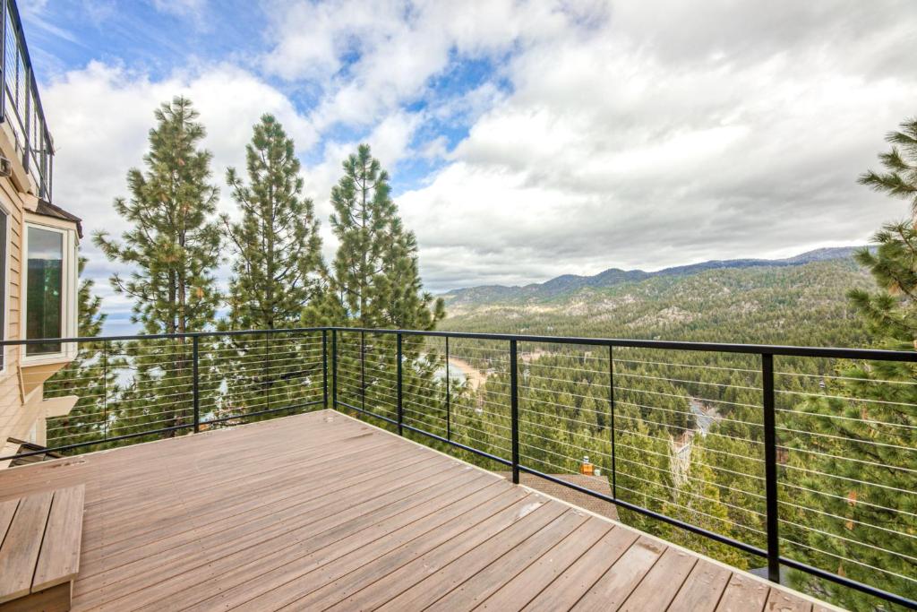 a balcony with a view of the mountains at Lookout Lodge in Zephyr Cove