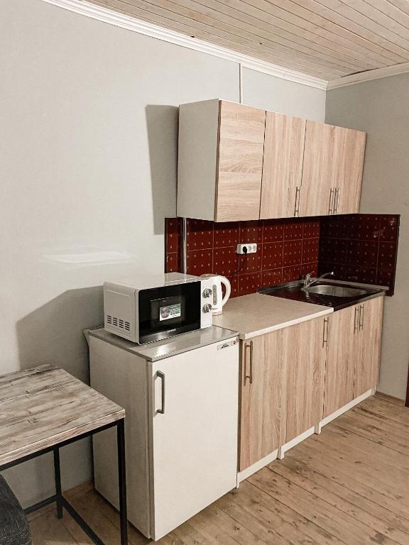 Kuchyň nebo kuchyňský kout v ubytování Guest House Lviv