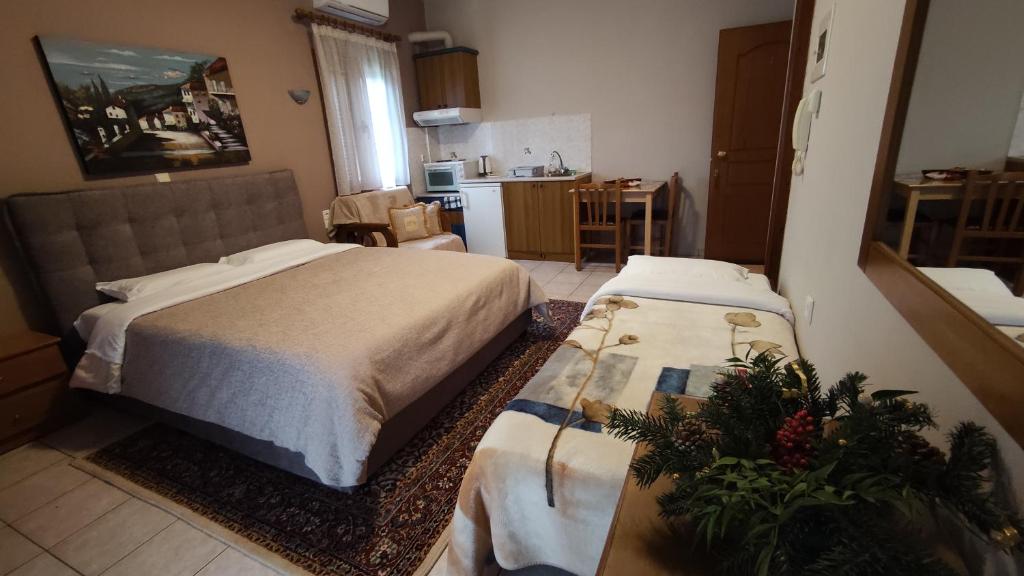 Posteľ alebo postele v izbe v ubytovaní Zisis Garden Studios