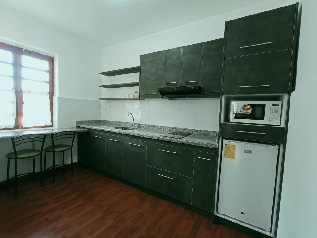 Kuchyň nebo kuchyňský kout v ubytování Hotel + Arte