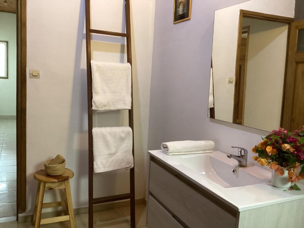 y baño con lavabo y espejo. en Villa ChezSoa, Andoharanofotsy., en Antananarivo