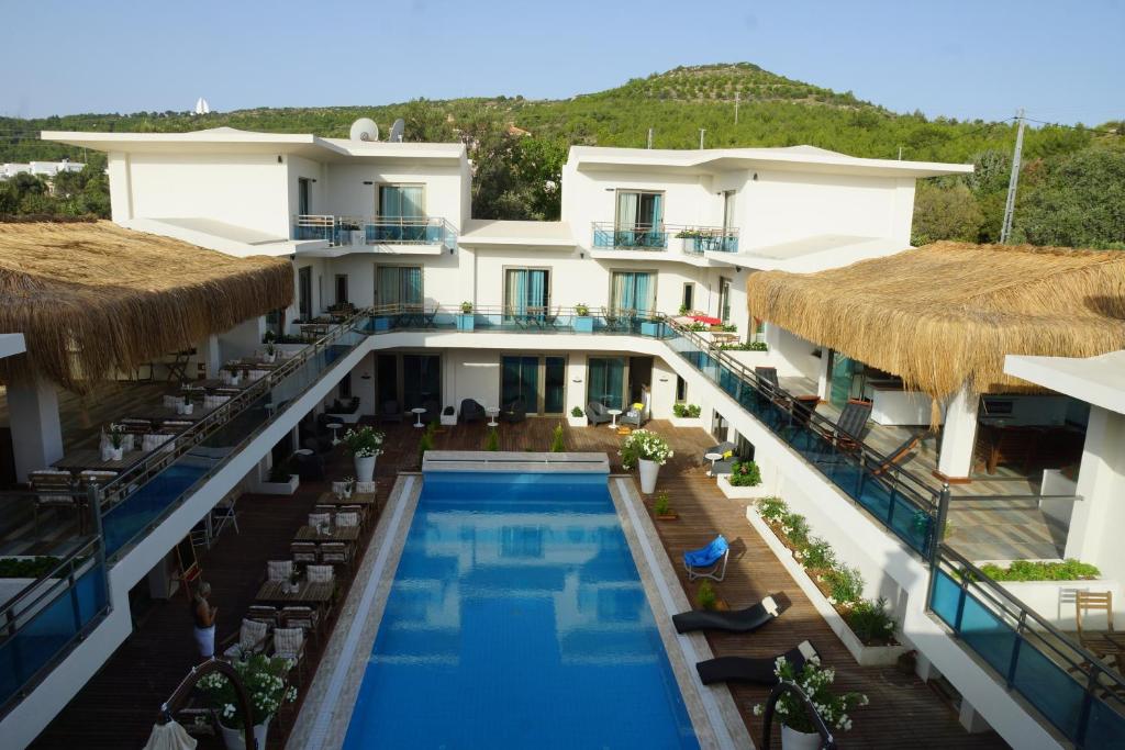 an aerial view of a hotel with a swimming pool at The D Hotel Çeşme Resort in Çeşme
