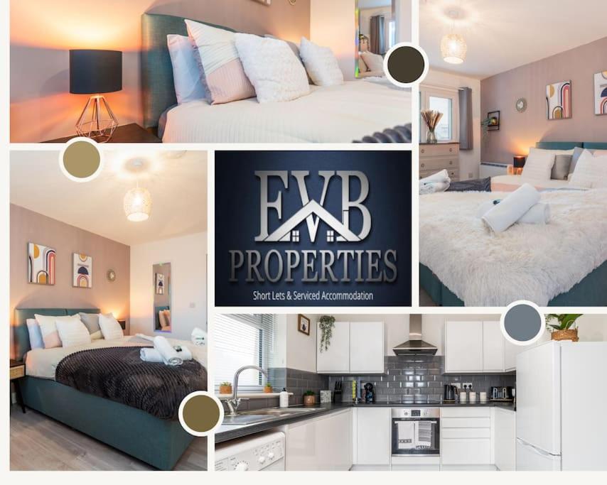 un collage di foto di una camera da letto e di una cucina di Stylish Southampton Abode a Southampton